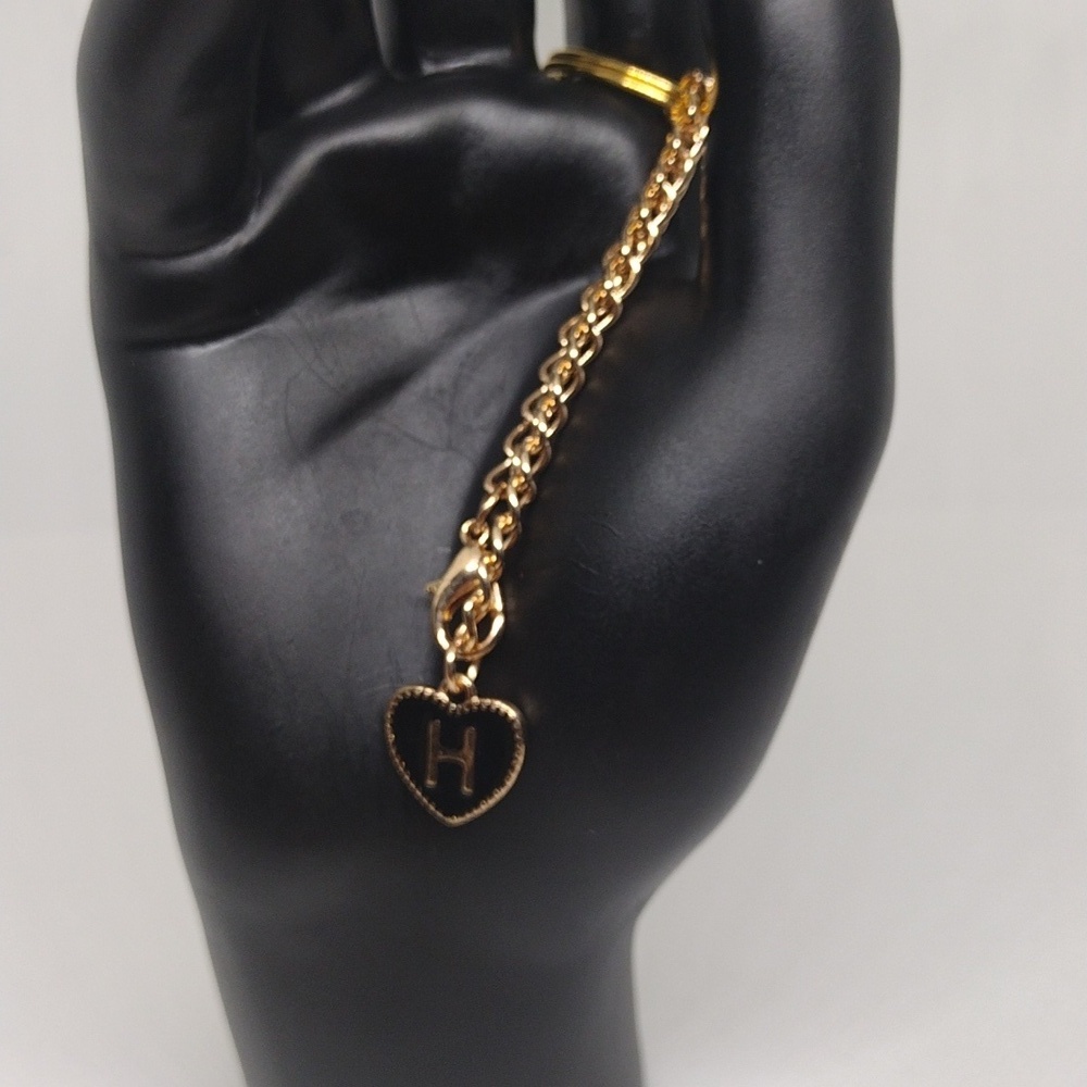 Personalized Gold & Black Heart Keychain with Elegant Initial H Charm